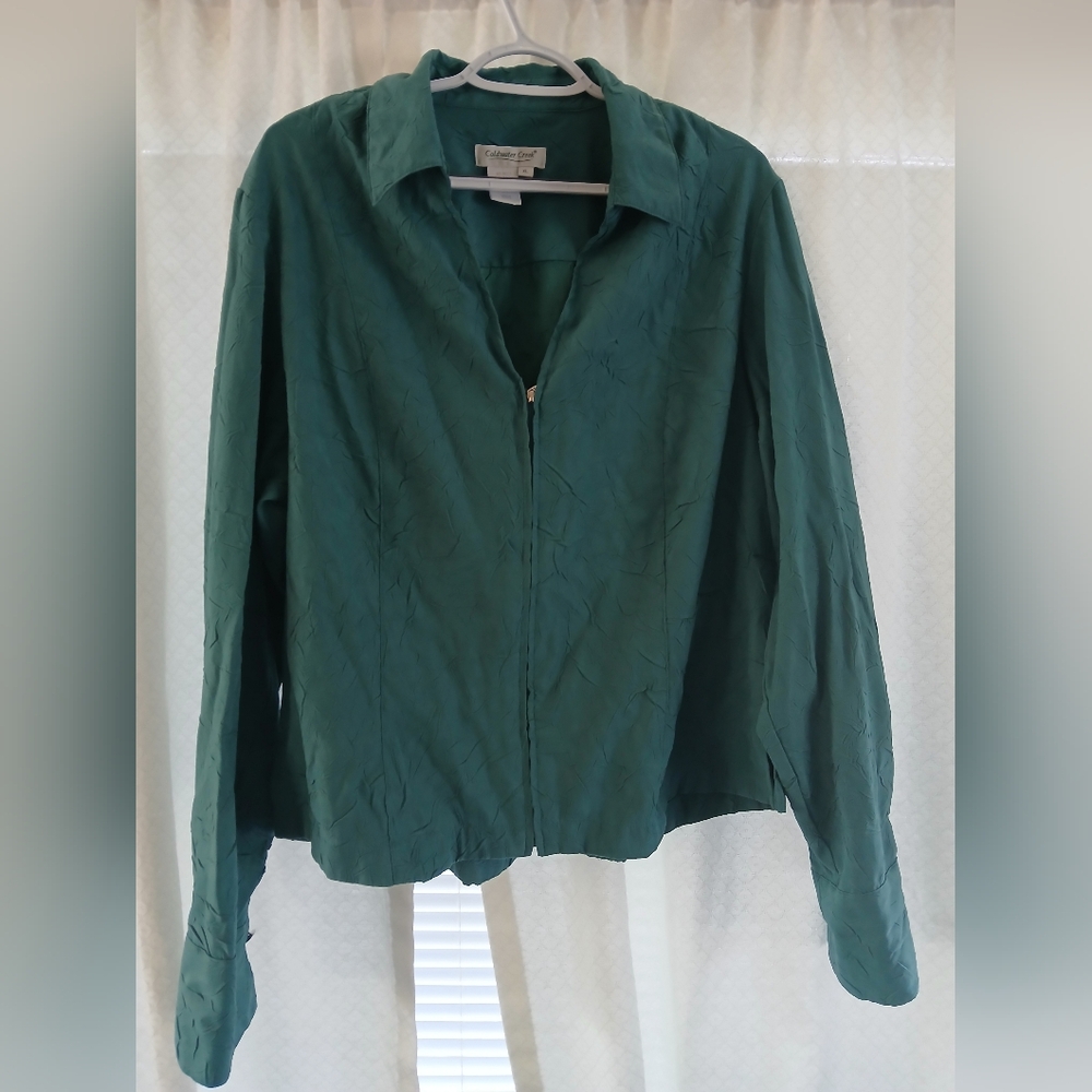 Coldwater Creek Teal Women's Zip Up Blazer Jacket XL Textured